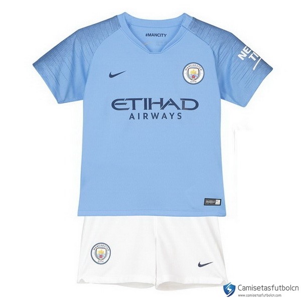 Camiseta Manchester City Primera equipo Niños 2018-19 Azul Blanco